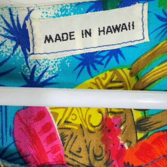 Vintage 60s 70s Size Small Medium Short Dress Rayon Hawaiian Palm Tree Hibiscus - Picture 4 of 6